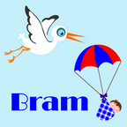 sticker ooievaar en parachute met jongetje